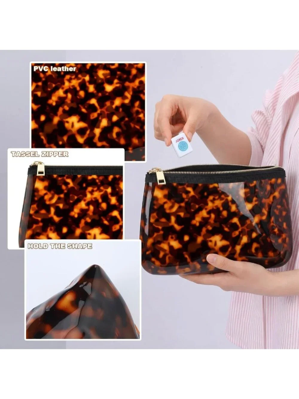 Retro Tortoise Shell Makeup Bag - Waterproof Cosmetic Pouch for Travel & Daily